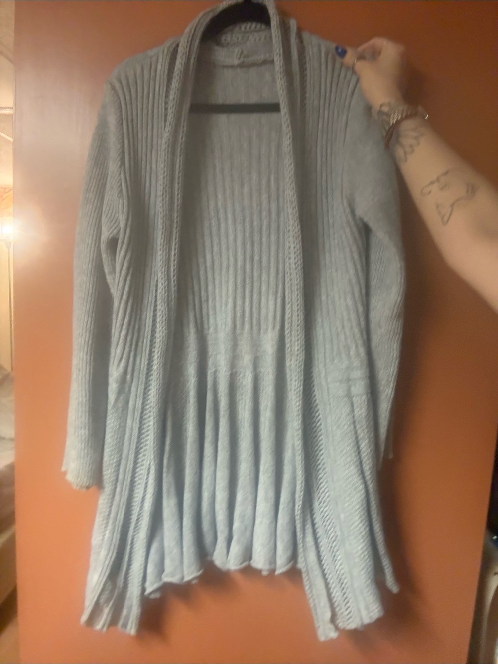 Cozy Light Gray Ribbed Open-Front Cardigan Sweater